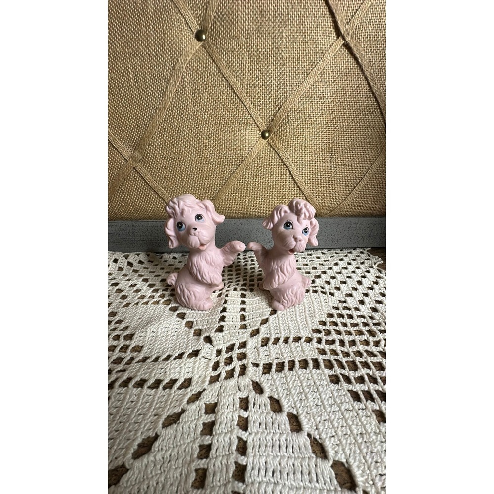 Vintage Pair of Ceramic Bisque Kelvin's/Japan Pink Poodles 4"